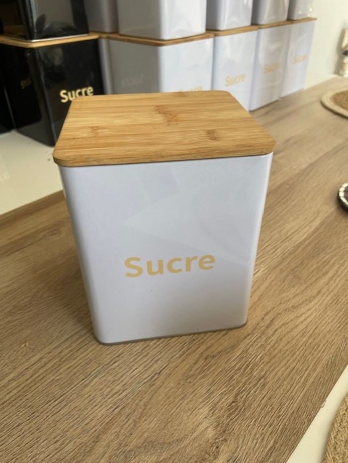 Lot de 3 boîtes en métal blanc avec couvercle en bois - photo numéro 3