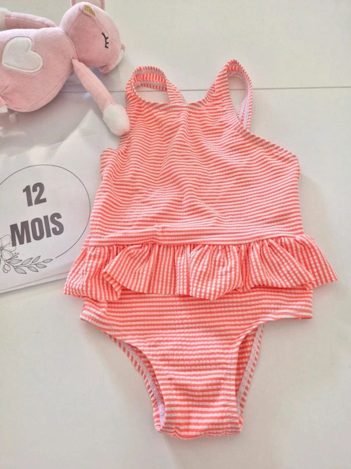 Maillot de bain 1 pièce bébé 12 mois La redoute neuf rose orangé