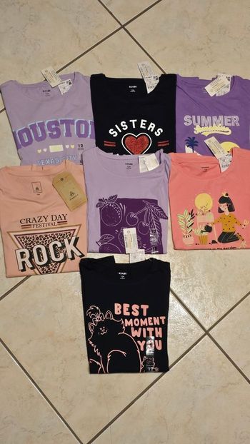 ( Neufs non portés) 🏷🥰🤩🩷  superbe lot Tee-shirts MC 12 ans fille 🥰🤩🩷