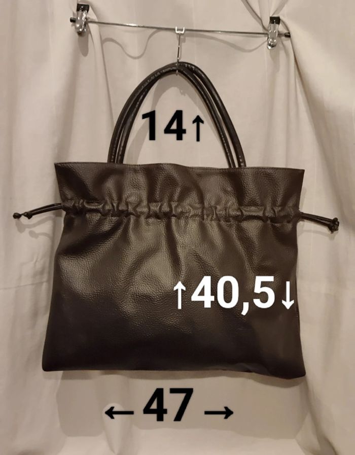 Sac noir fourre tout/sceau en cuir - photo numéro 3