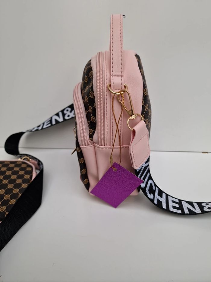 Sac Bandoulière Rose Marron Avec Bijou Sac Et Porte Monnaie - photo numéro 10
