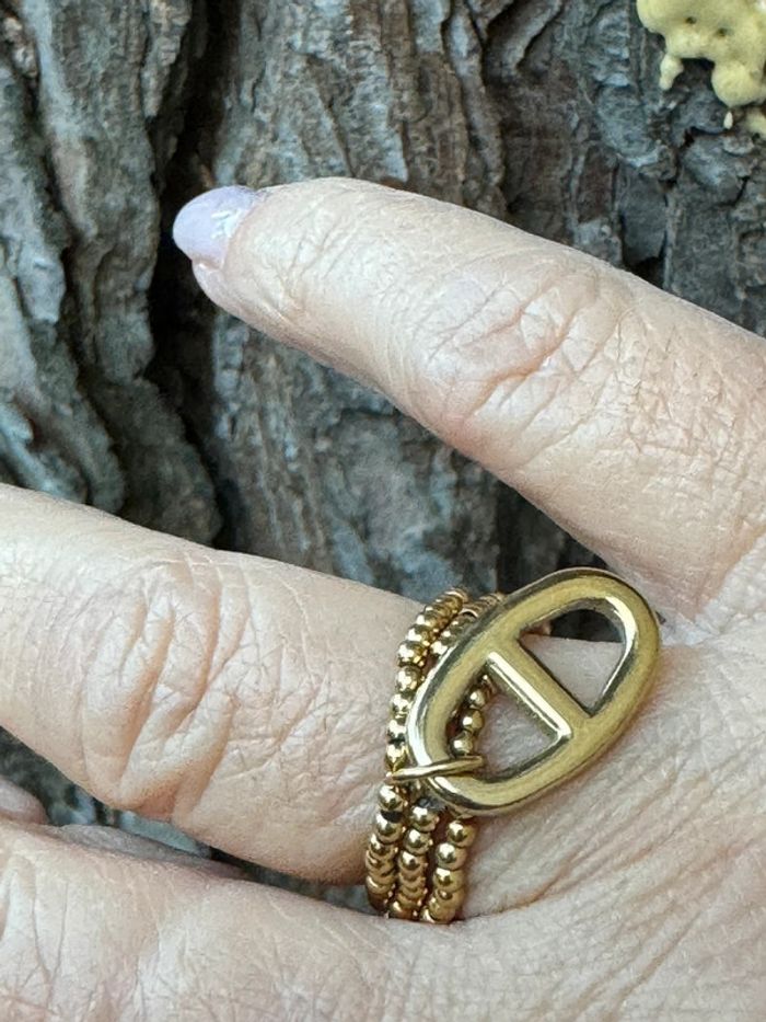 Bague 3 rangs réglable boules maillon farandole en breloque acier inoxydable or - photo numéro 2