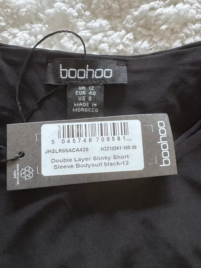 Body Noir à manches courtes Boohoo – Double couche – Taille 40 – Neuf avec étiquette - photo numéro 6