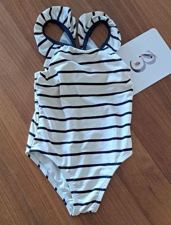 Maillot de bain une pièce beige et bleu marine _ 36 mois 98 cm _ tape à l'œil
