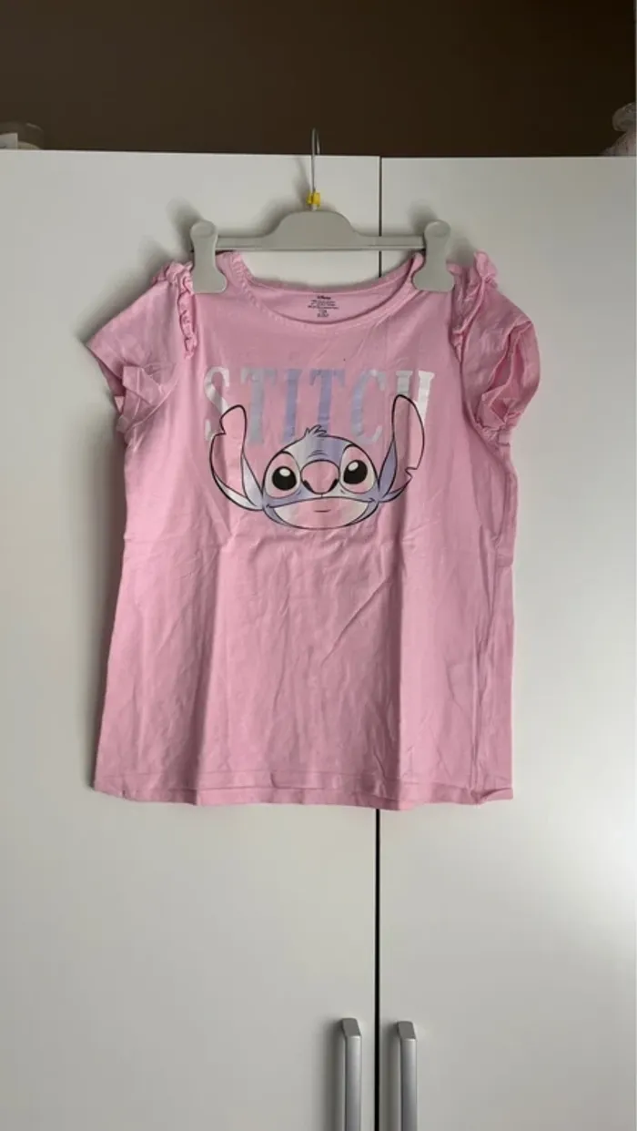 T shirt manches courtes rose stitch taille 12 ans fille