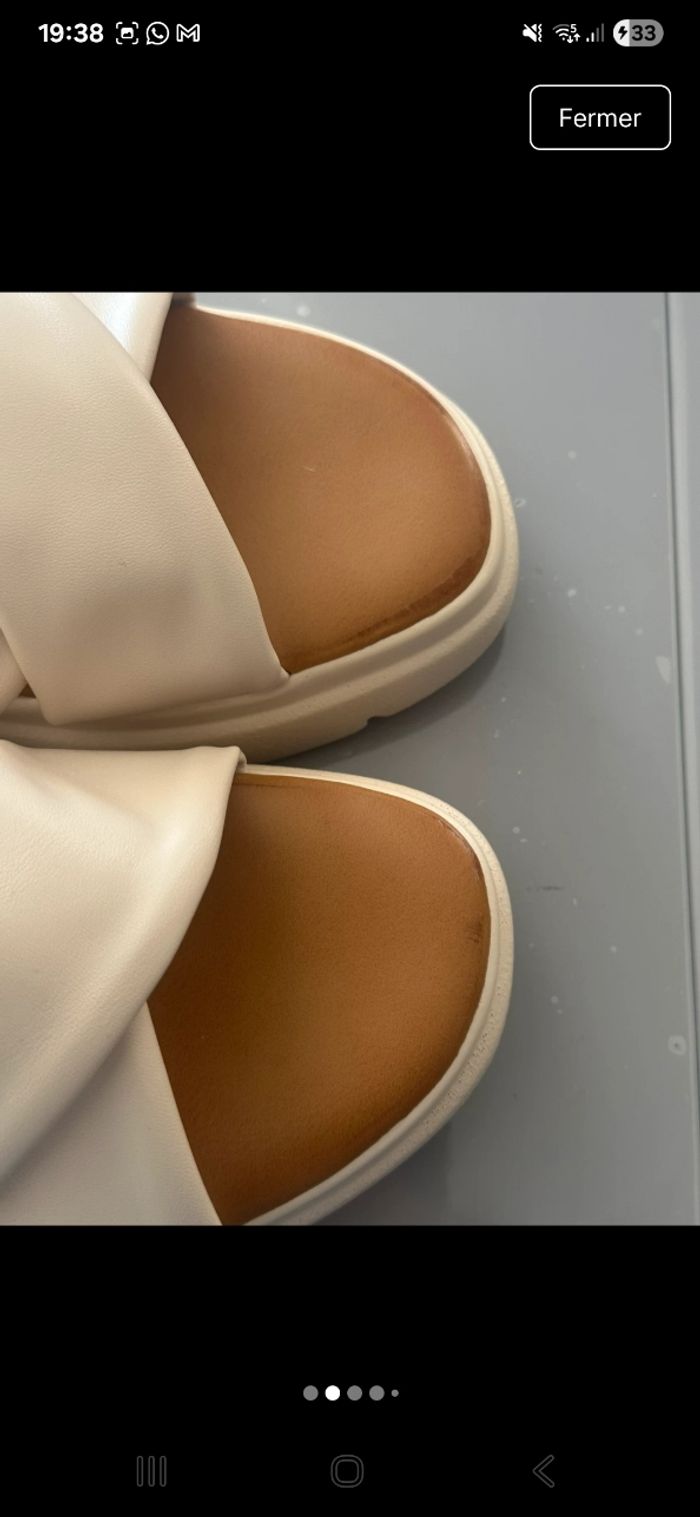 Sandales claquettes beige crème - photo numéro 2