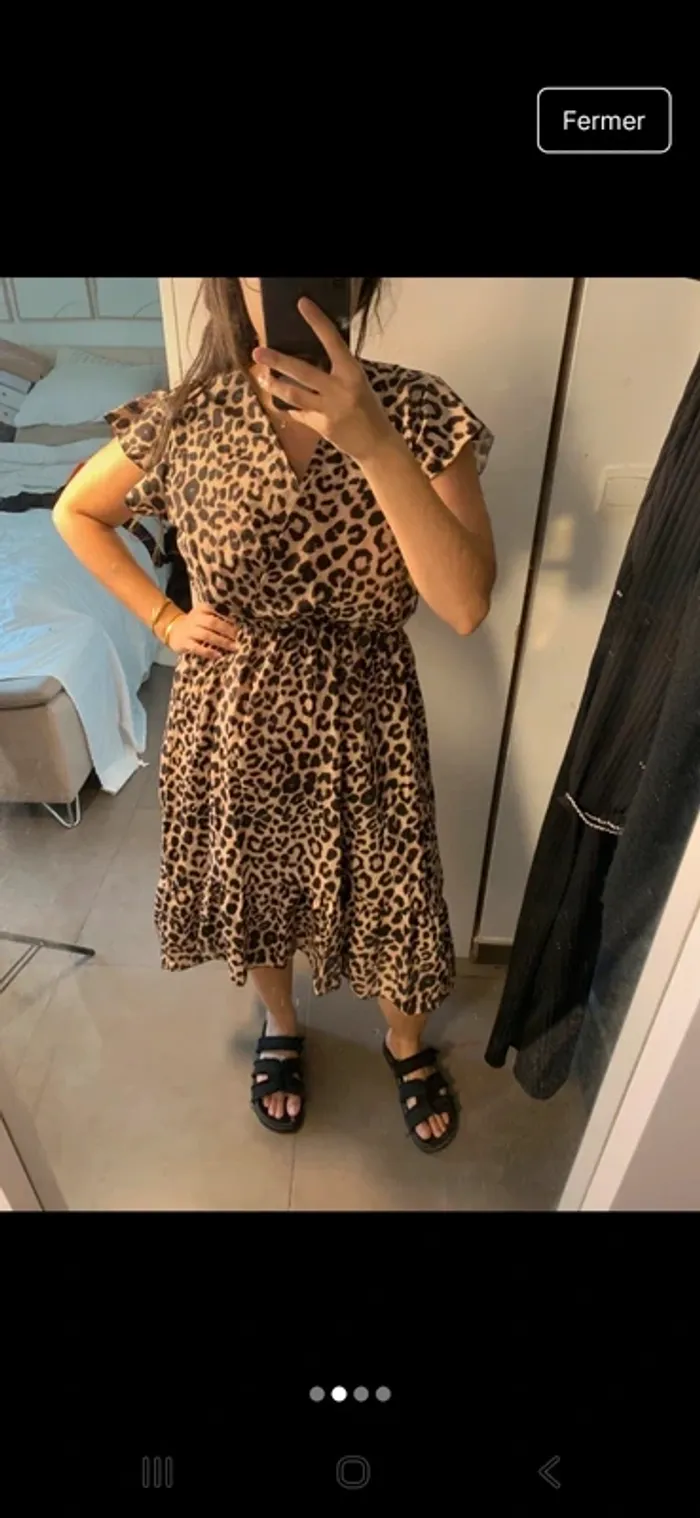 Robe Midi Fluide Imprimé Léopard - Taille Unique - photo numéro 2