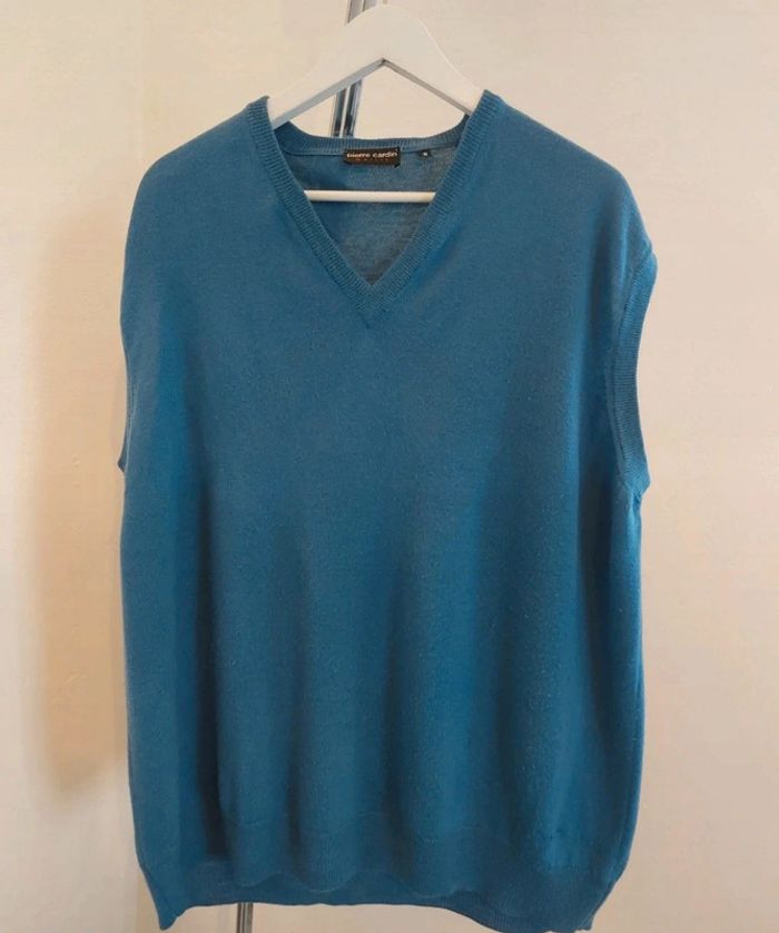 Pull sans manche bleu laine Mérinos taille XXL Pierre Cardin