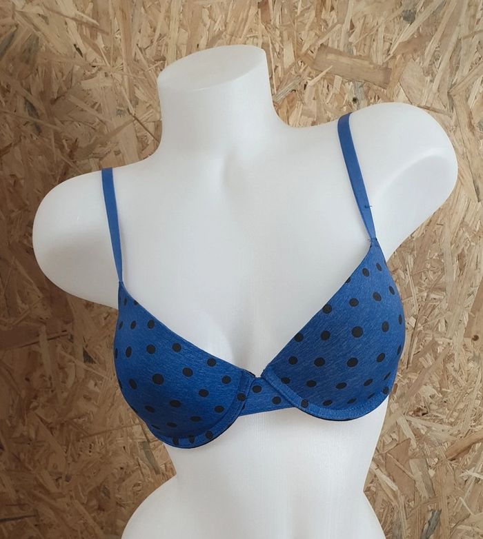 Soutien-gorge bleu pois noirs 90B (FR) 34B (UK) 75B (EUR) Neuf