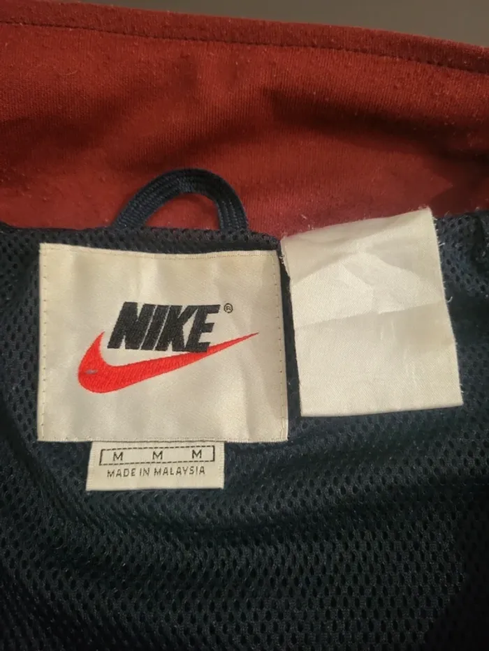 Veste / Track Jacket Nike vintage 90's bleu marine et bordeaux logo brodé - M - photo numéro 7