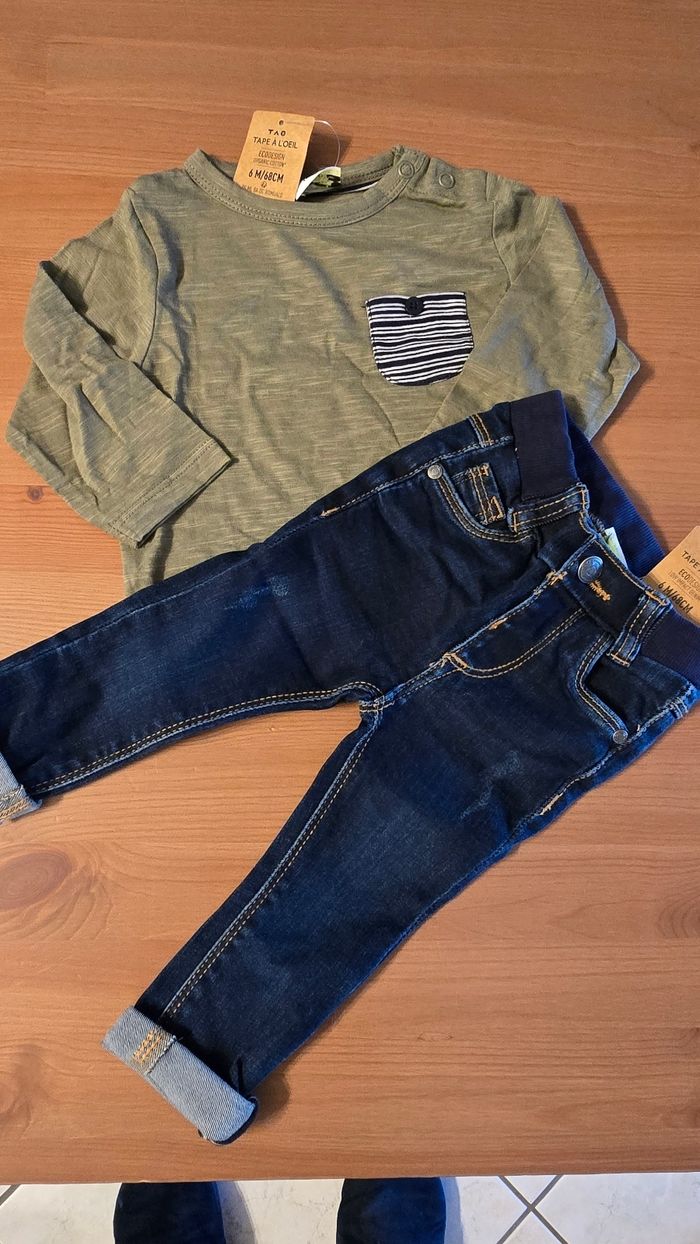 NEUFS (non portés ) 🏷💙😍 teeshirt ml et jeans 6mois Garçon 😍💙🏷 - photo numéro 2