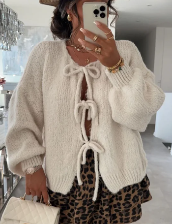 Gilet - Ecru - Nœuds - Décontracté - Cocooning - Automne