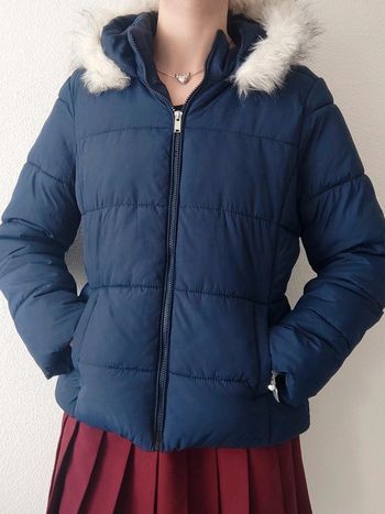 Doudoune bleu foncé capuche fausse fourrure / Gémo - 36/S à 38/M