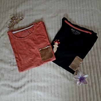 Lots de deux T-shirt noir et rose • 14 ans • FPC 