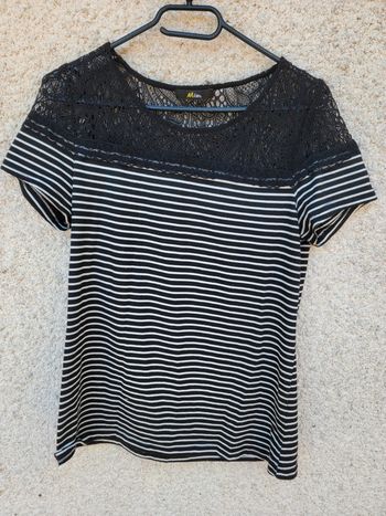 Joli haut rayures marinière vintage dentelle old money chic tendance
