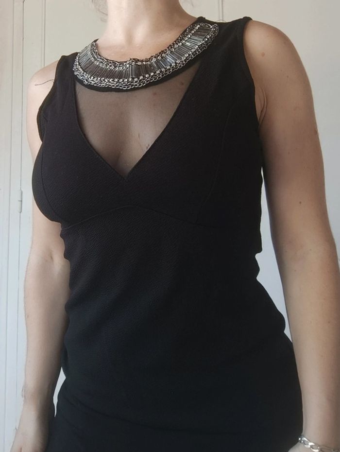 haut top femme y2k 90 2000 taille s 36 m 38 noir argenté haut perlé - photo numéro 4
