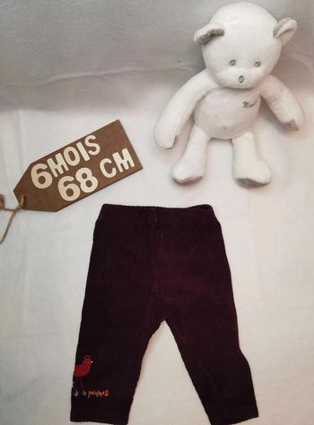 Pantalon 👣 velours,  3 pommes, couleur  prune, 6mois/67cm