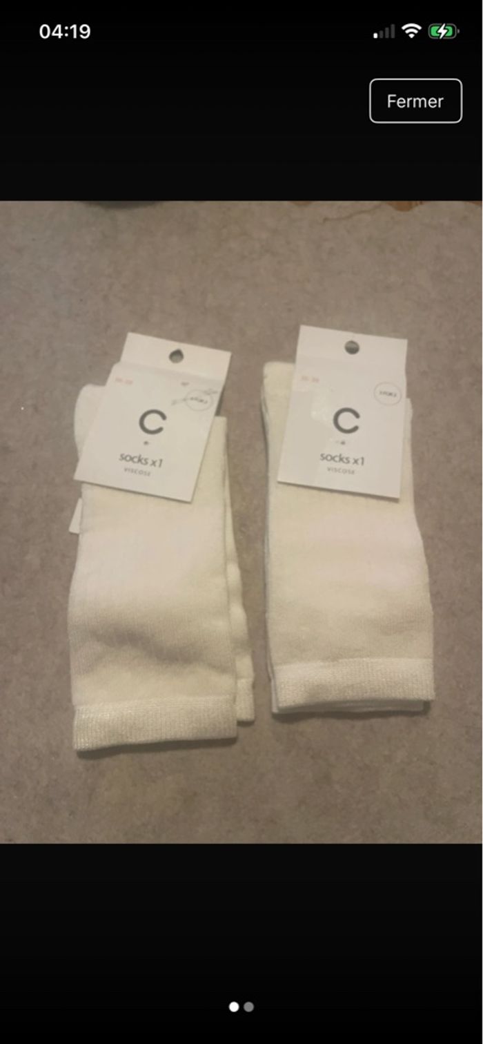 Lot de 2 chaussettes blanches en viscose – Taille 36/38 – Neuves - photo numéro 2