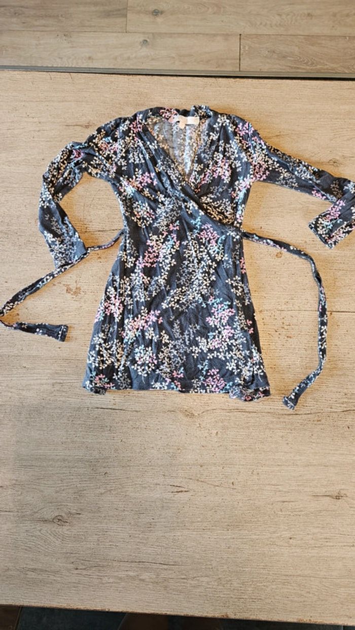 Robe cache coeur à manches longues, grise avec fleurs, Pirouette, 6 ans - photo numéro 4