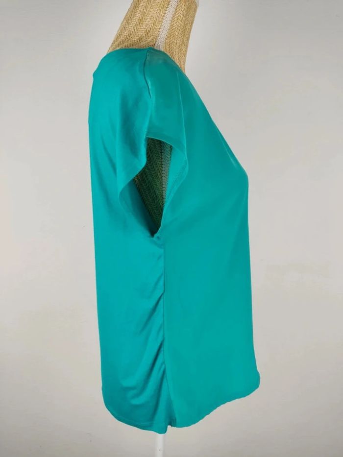 Blouse manches courtes turquoise col boutonné taille S Camaïeu neuve - photo numéro 3