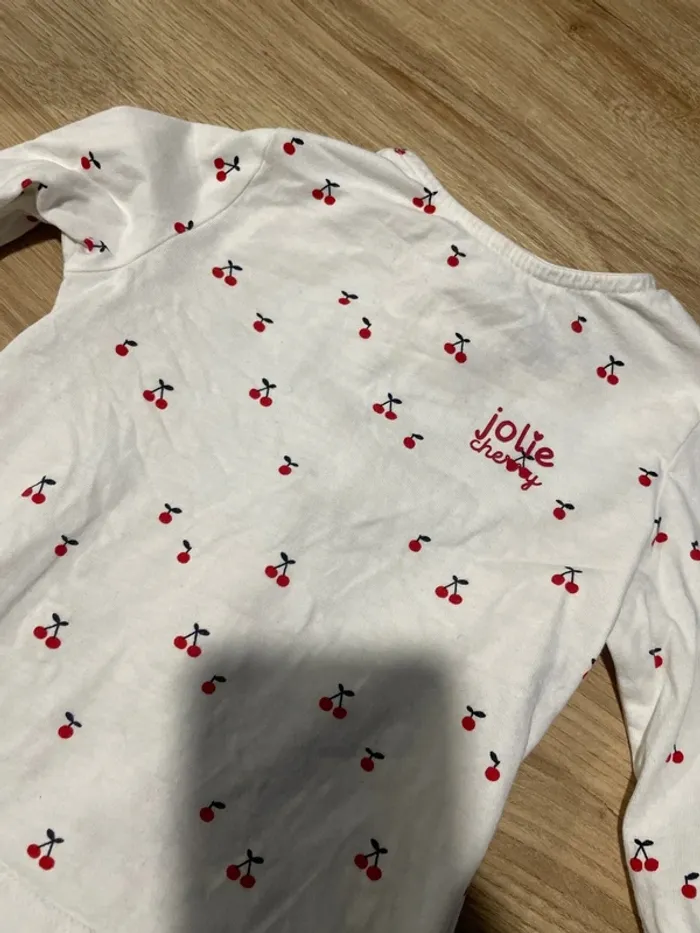 T shirt manches longues blanc cerise - photo numéro 2