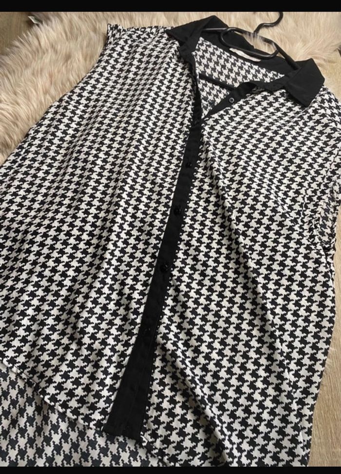 Blouse / Chemisette noir et blanc motif pied de poule Porta Fortuna Taille M / 38