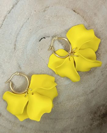 Superbes créoles en acier inoxydable et pétales acryliques