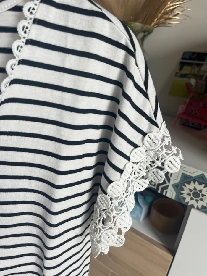 T shirt manche courte marinière dentelle - photo numéro 4