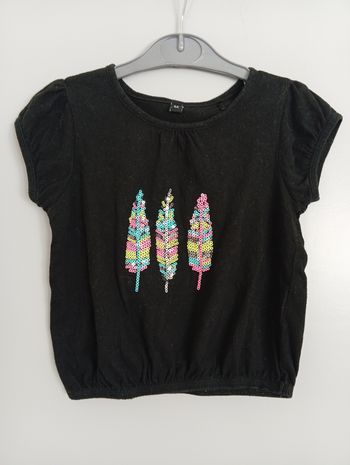 T-shirt noir plumes sequins 4ans