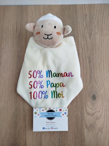 Doudou mouton mixte texte humoristique 50% papa 50% maman 100% moi