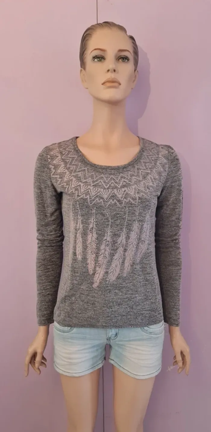 Haut femme manche longue gris clair