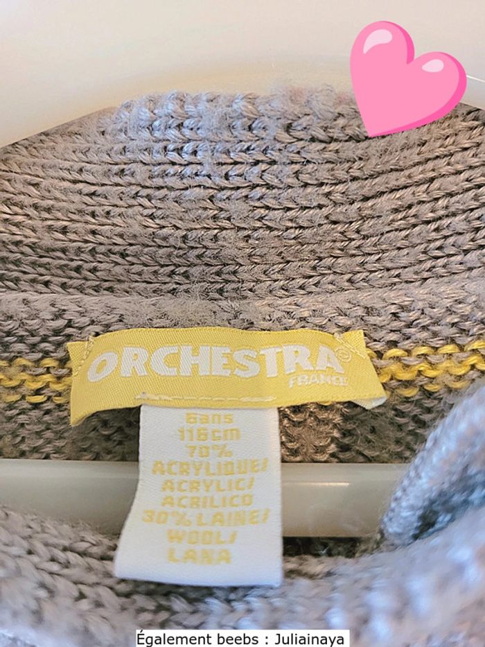 Pull gris a rayure jaune "orchestra" taille 6 ans - photo numéro 3