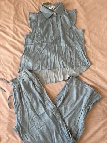 Ensemble Very Pretty blouse + pantalon jambe large bleu ciel T XL/XXL (neuf)