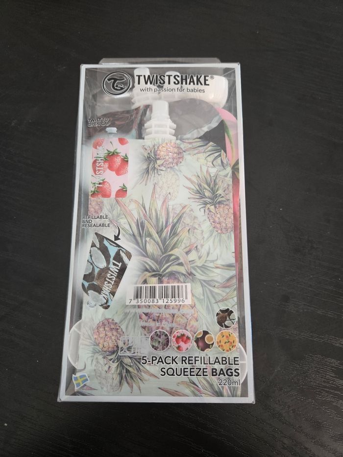 LOT 6 Gourdes Réutilisables TWISTSHAKE 220ml - NEUF - Sans BPA - Fruits & Designs