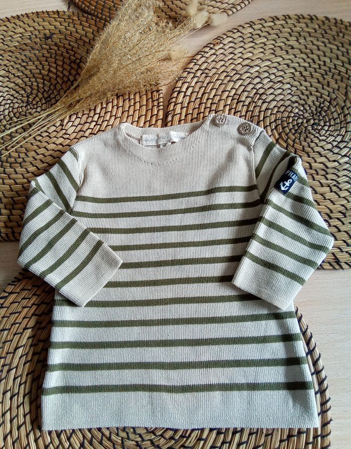 Pull rayé kaki/beige Le phare de la baleine taille 18 mois