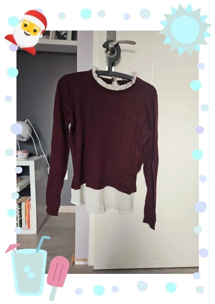 Pull bordeaux pimkie a col chemise taille 38 - photo numéro 2