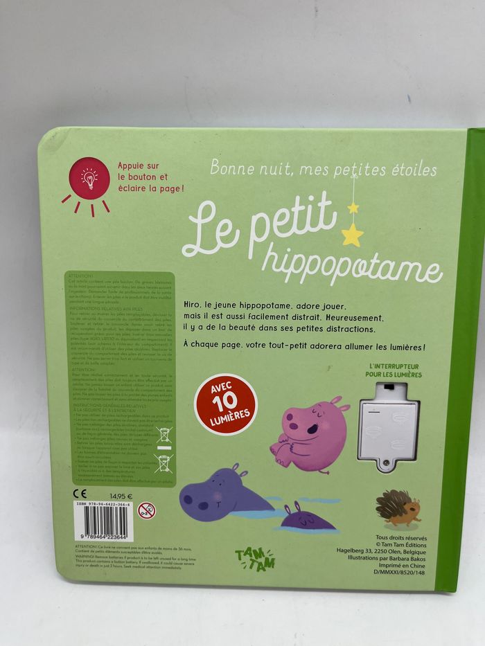 Livre histoire Bonne nuit mes petites étoiles  modèle le petit hippopotame livre lumineux tam tam edition Neuf - photo numéro 4
