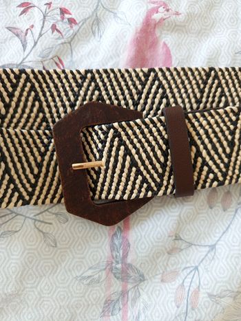 Ceinture élastique tressée bois marron beige