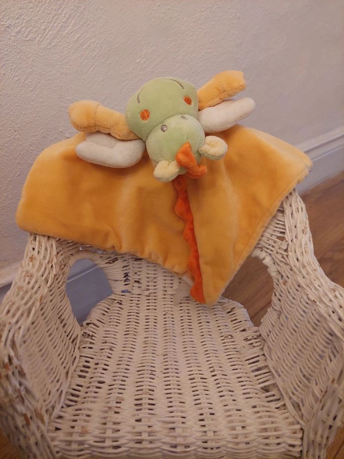 Doudou mouchoir orange dragon vert Nicotoy - photo numéro 2