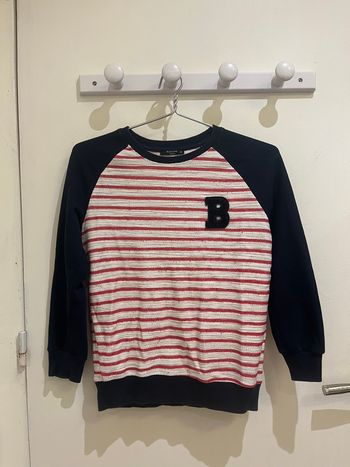 Pull sweat bleu marine à rayures rouges et blanches blessing woman taille M/38