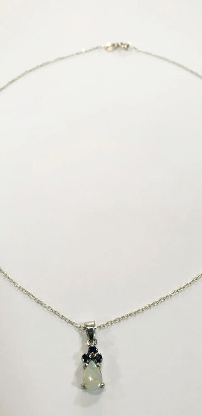Neuf: Superbe collier pendentif argent opale et saphir veritables - photo numéro 3