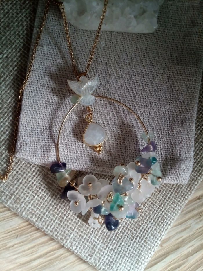 Collier long pierres de lune et d'aventurine - photo numéro 2