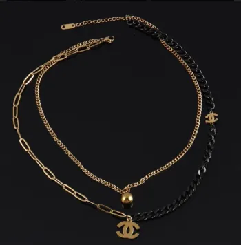 Collier double rangs en acier inoxydable bicolore