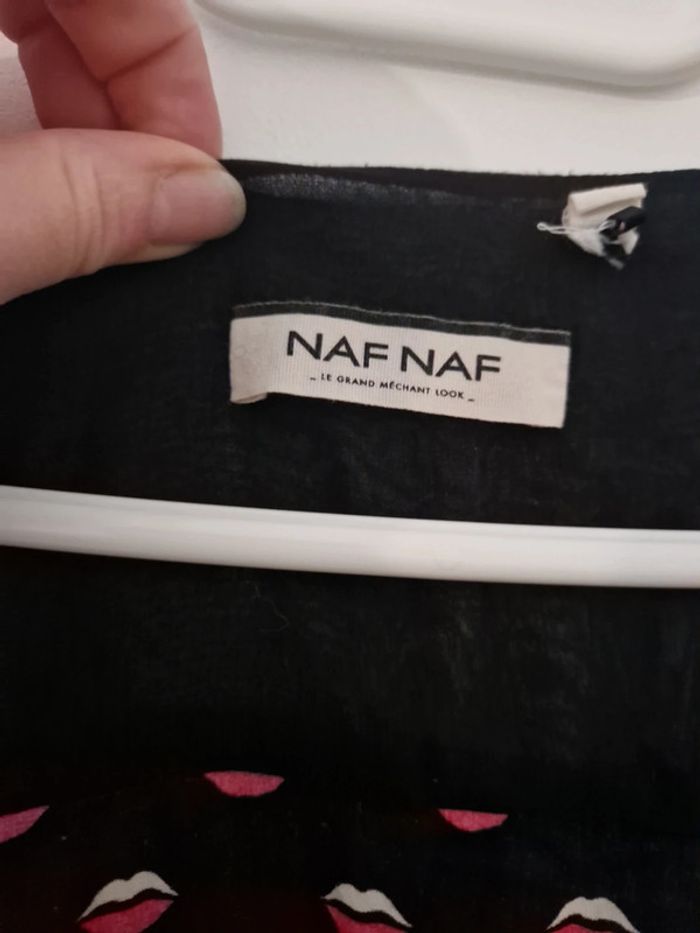 Combishort chemisier femme noir motifs bouche manche longue TBE  T42 naf naf - photo numéro 3