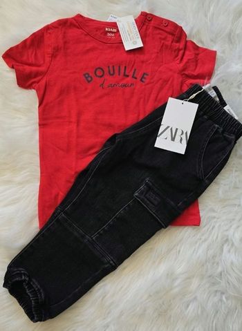 NEUFS (non portés) 🏷💙😍🤩ensemble teeshirt mc et jeans jogger 36mois/3ans garçon 🤩😍💙