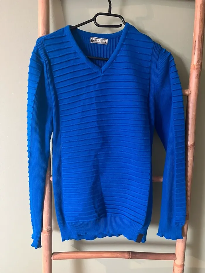 Pull bleu électrique Jesse James - Col V - Taille M - photo numéro 3