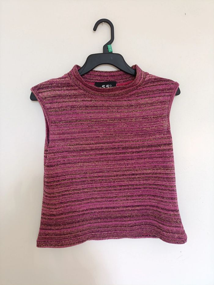 Top sans manches 55 Degrés rayé rose et doré effet métallisé