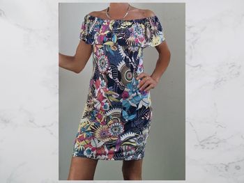 📌 Robe Imprimé Tropical Col à volant élastiqué