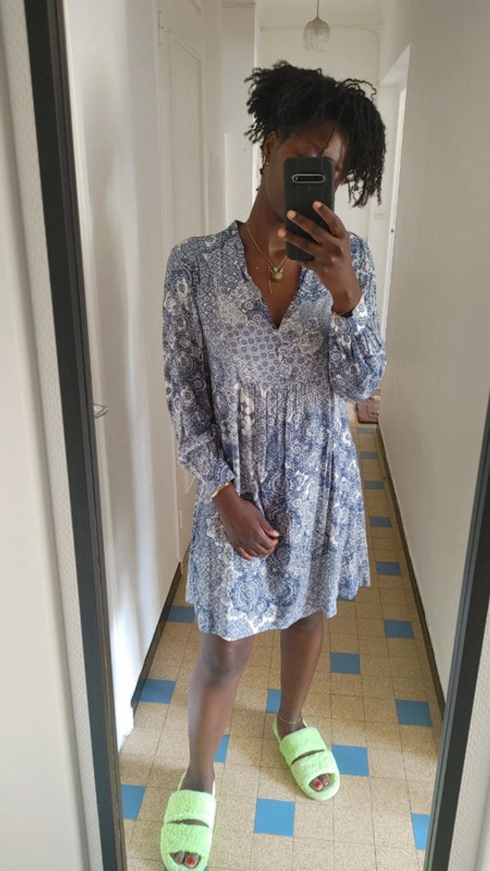 Robe casual légère à Motif bleu et blanc - photo numéro 2