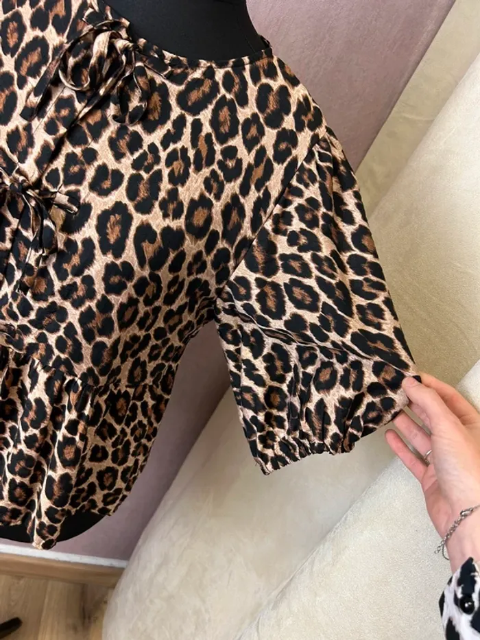 Top femme blouse femme taille 38 taille 40 chemise léopard à noeuds - photo numéro 4